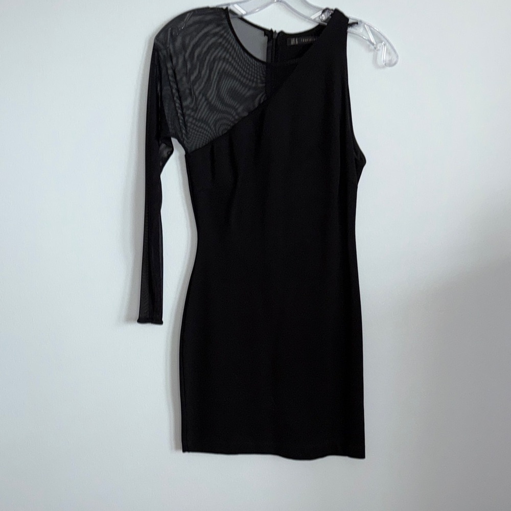 Zara TRAFALUC Black One-Shoulder Dress with Mesh Detail size M